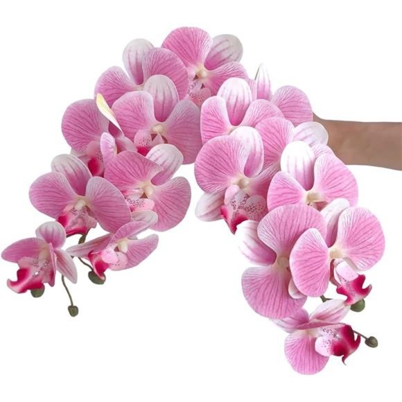 32"Artificial Phalaenopsis Flowers 4 Pcs with 2 Bundles Leaves Artificial Orchid - Picture 3 of 7